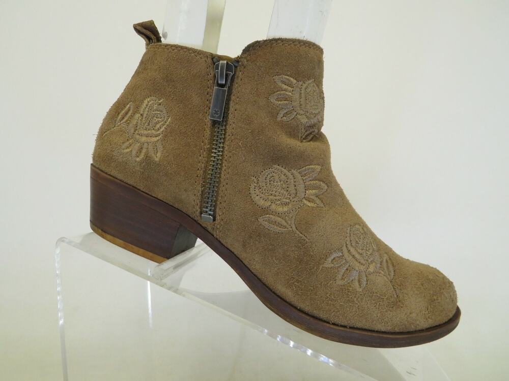 Lucky Brand Womens Brown Suede Floral Zip Ankle Fashion Booties Boots Size 6.5 M